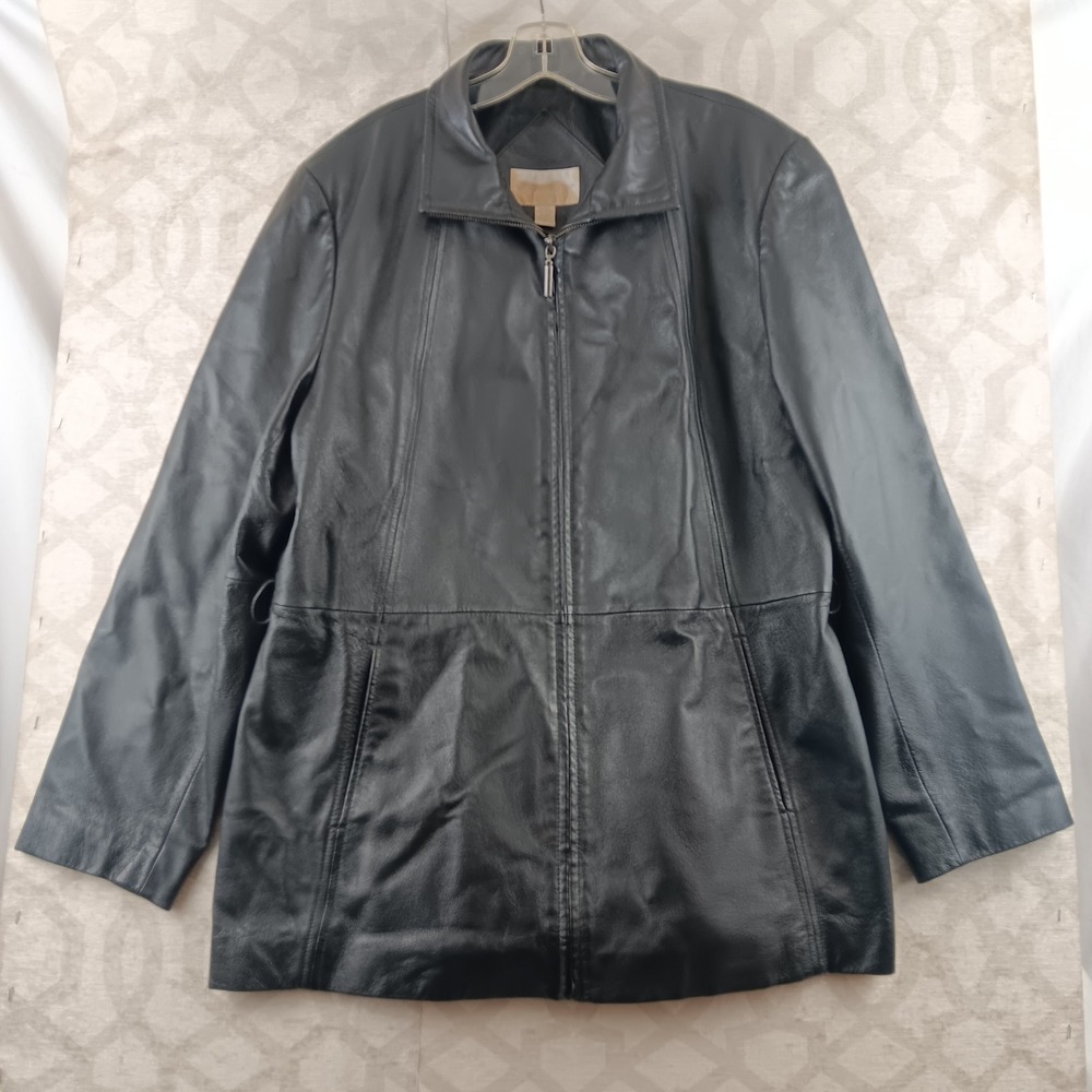 Worthington Women's Black Genuine Leather Zip Front Jacket XL Classic Style